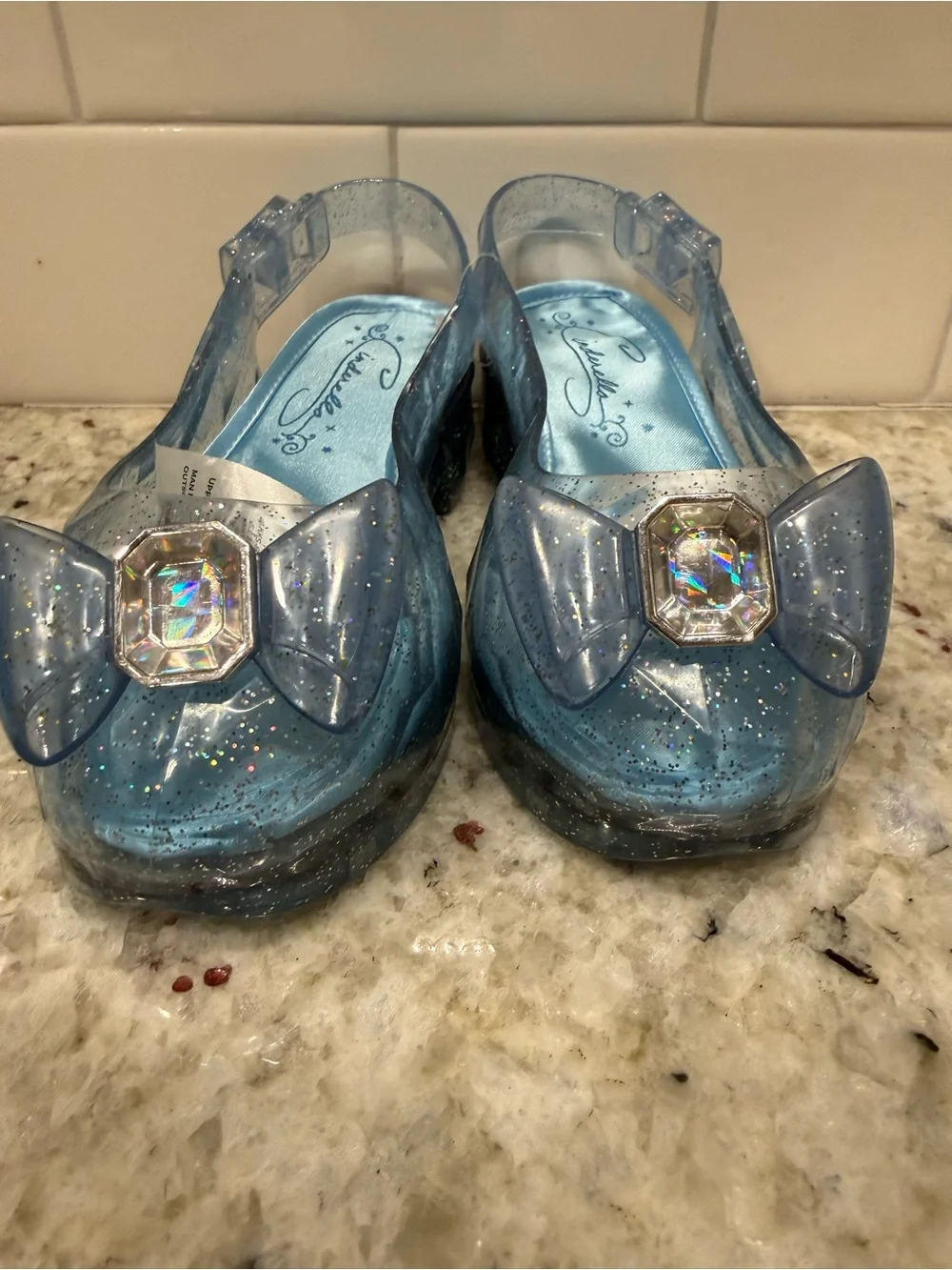 Cinderella Girls' Sparkle Jelly Slingback Light Up Shoes with Gem Bow - NWOT